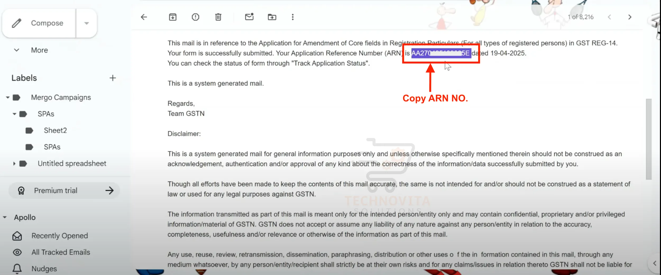 Receive ARN Number